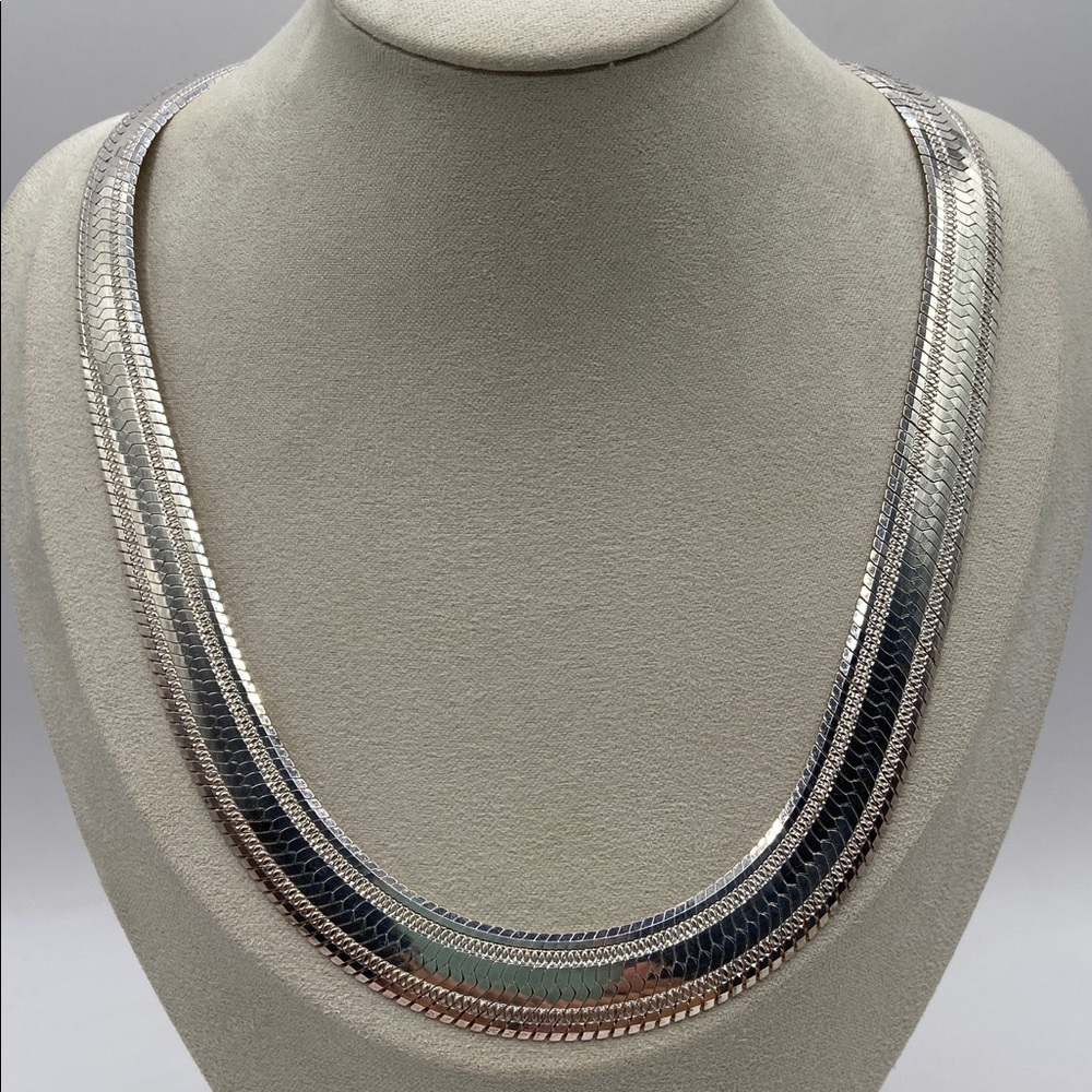 Vintage Sterling Silver 925 Milor Italian Textured Herringbone Necklace 18”L
